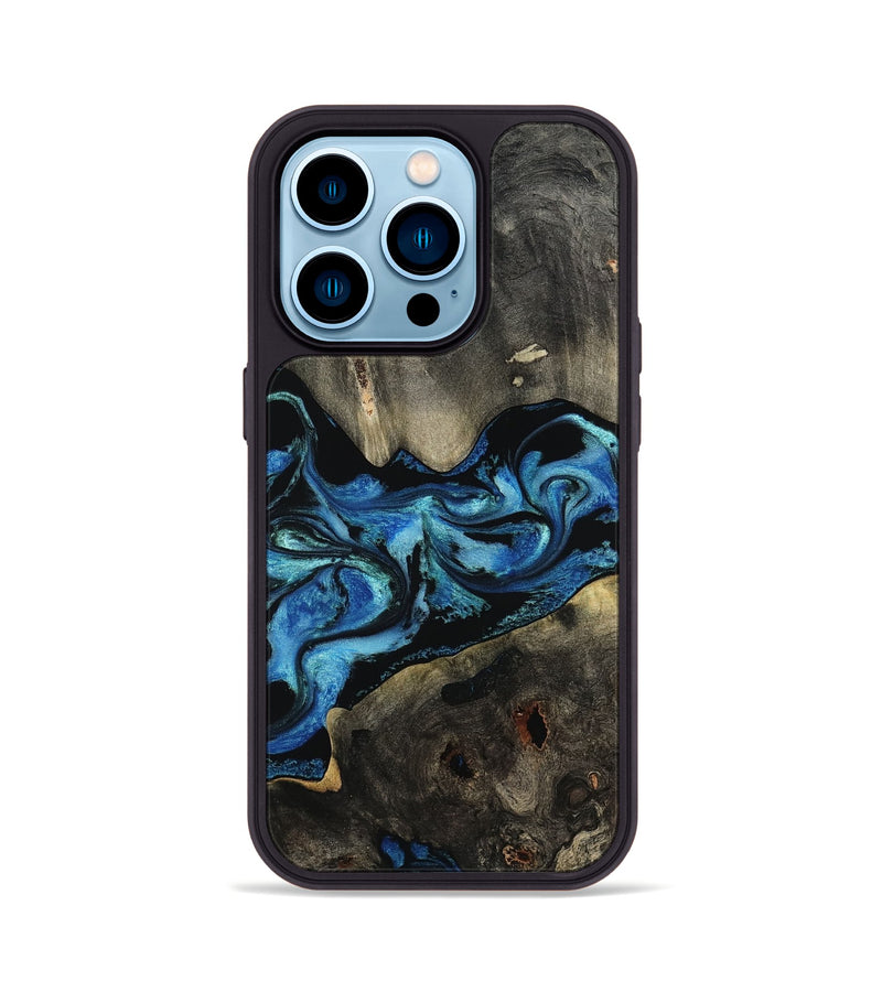 iPhone 14 Pro Wood Phone Case - Kittie (Blue, 801079)