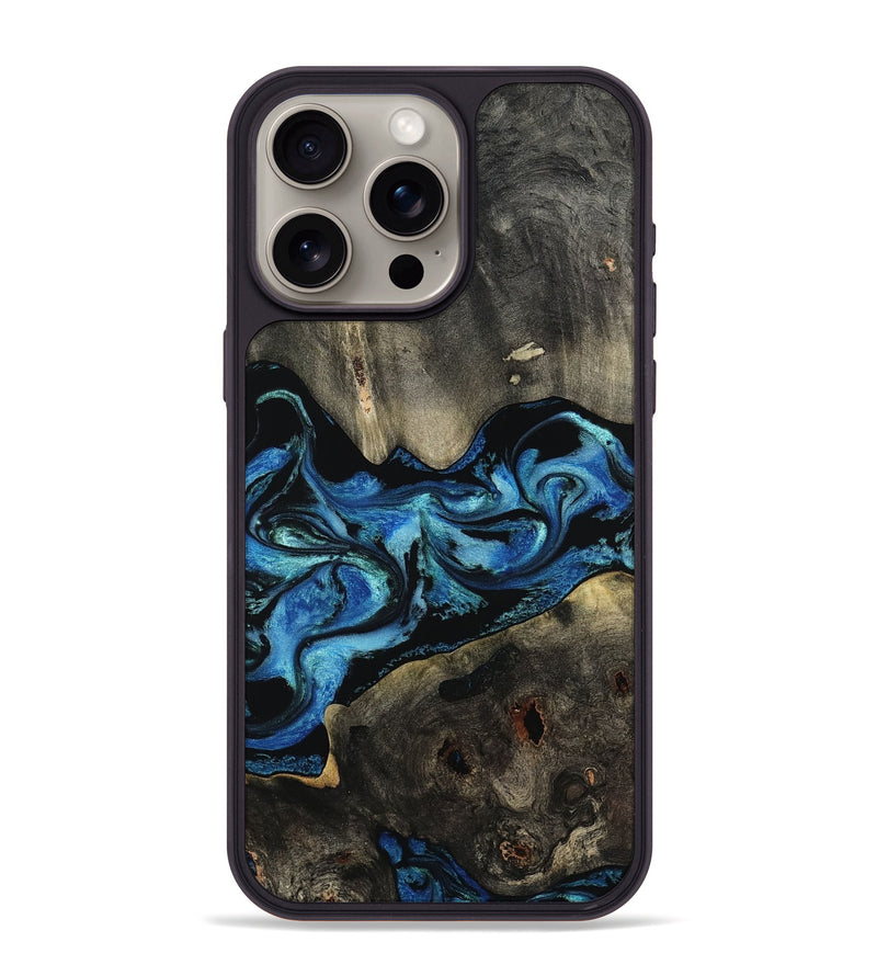 iPhone 15 Pro Max Wood Phone Case - Kittie (Blue, 801079)