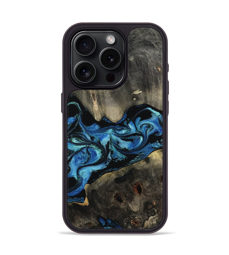 iPhone 15 Pro Wood Phone Case - Kittie (Blue, 801079)