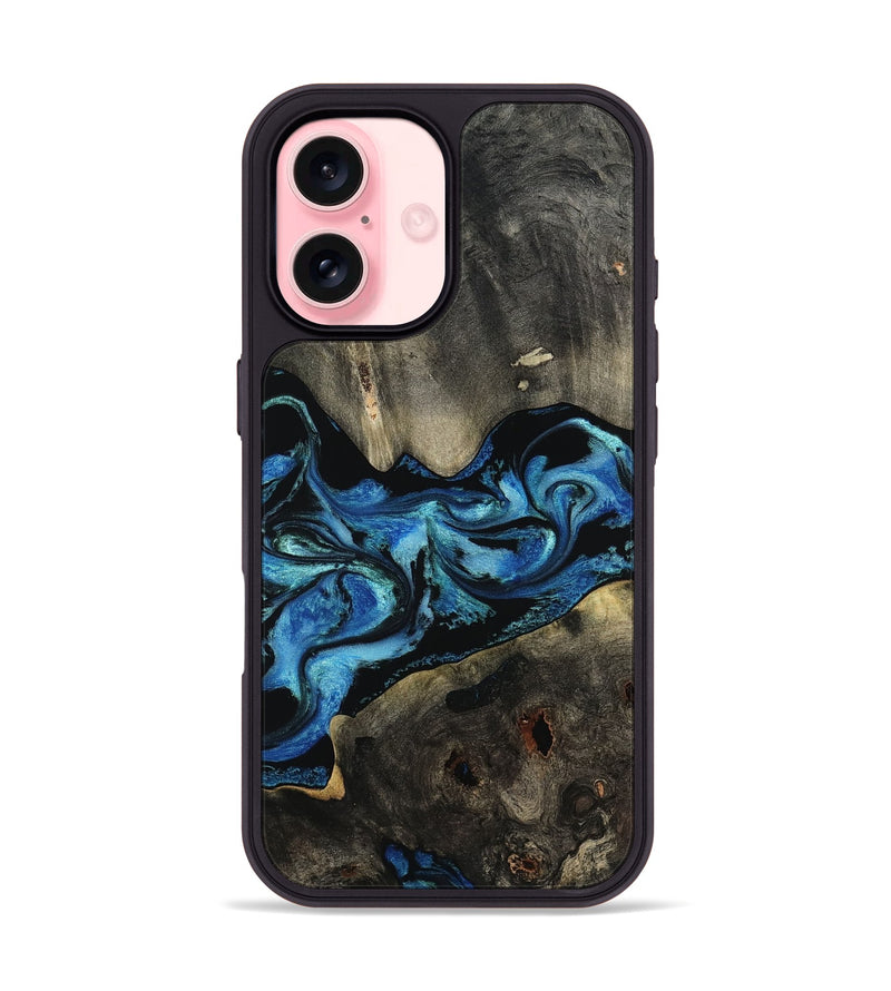 iPhone 16 Wood Phone Case - Kittie (Blue, 801079)