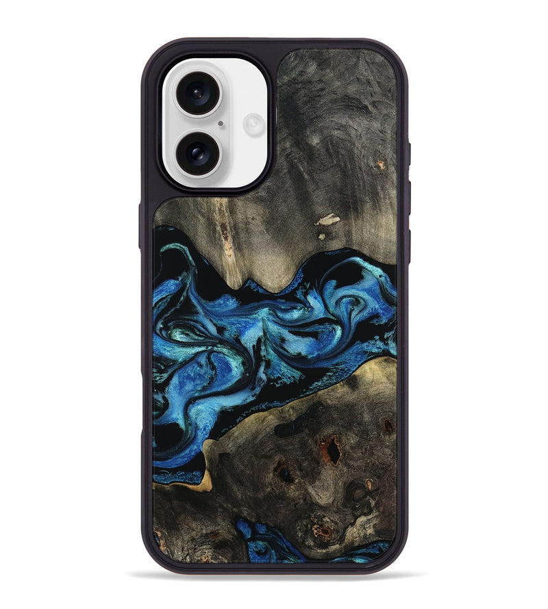 iPhone 16 Plus Wood Phone Case - Kittie (Blue, 801079)
