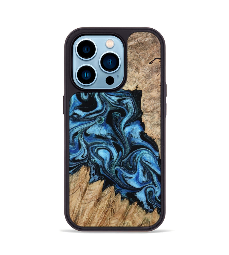 iPhone 14 Pro Wood Phone Case - Meghan (Blue, 801080)