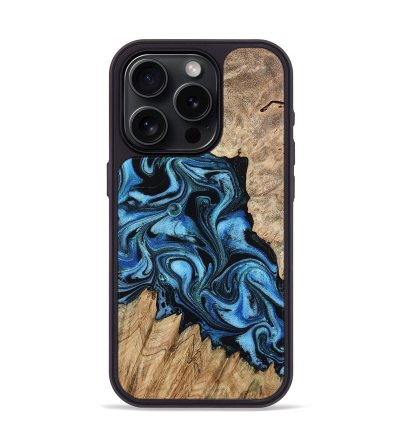 iPhone 15 Pro Wood Phone Case - Meghan (Blue, 801080)