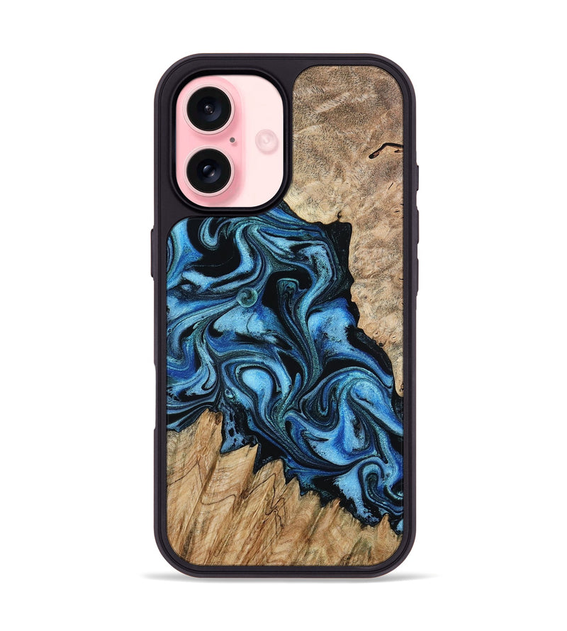 iPhone 16 Wood Phone Case - Meghan (Blue, 801080)