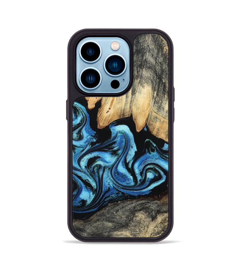 iPhone 14 Pro Wood Phone Case - Tracie (Blue, 801081)