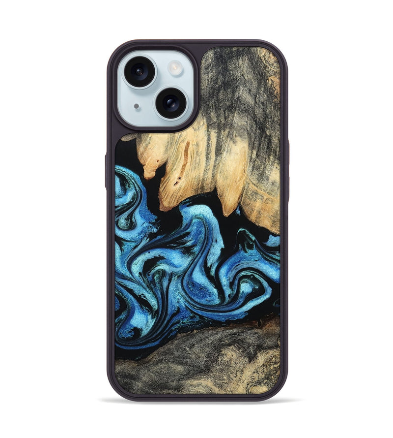 iPhone 15 Wood Phone Case - Tracie (Blue, 801081)