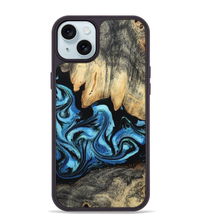 iPhone 15 Plus Wood Phone Case - Tracie (Blue, 801081)