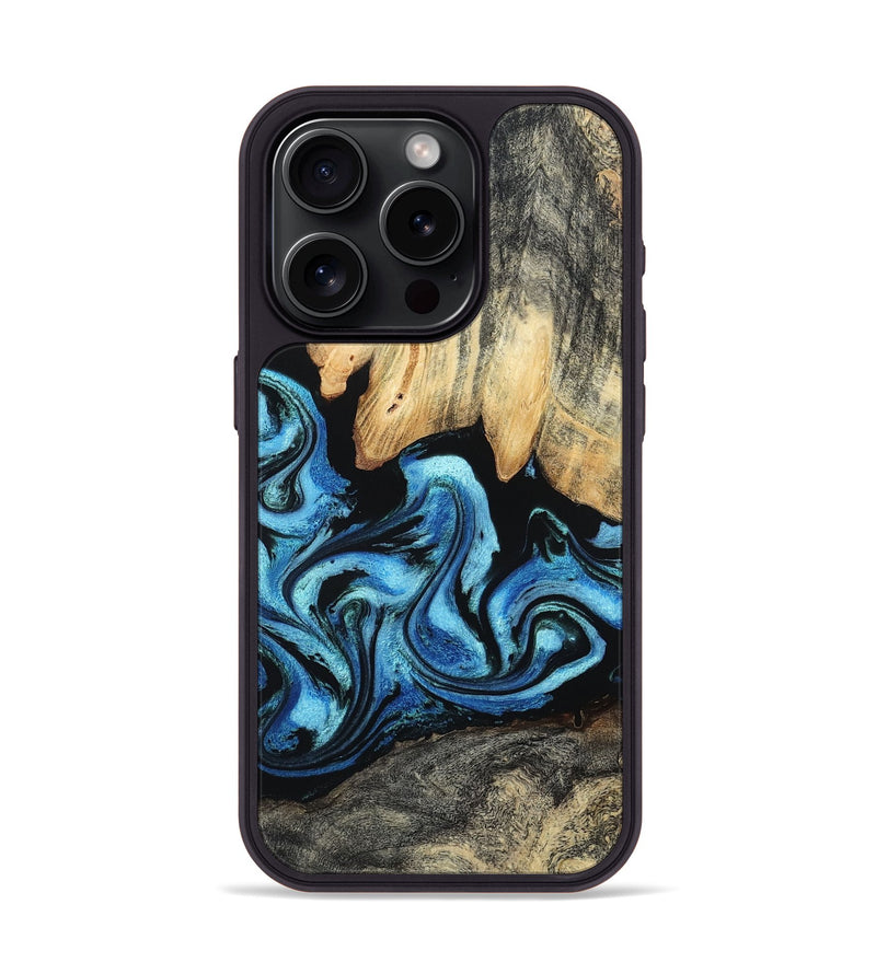 iPhone 15 Pro Wood Phone Case - Tracie (Blue, 801081)