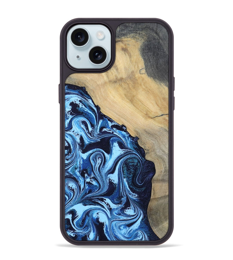 iPhone 15 Plus Wood Phone Case - Besse (Blue, 801082)