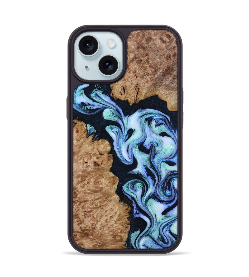 iPhone 15 Wood Phone Case - Shante (Blue, 801083)