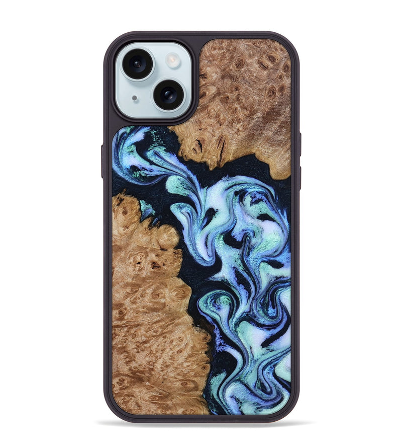 iPhone 15 Plus Wood Phone Case - Shante (Blue, 801083)