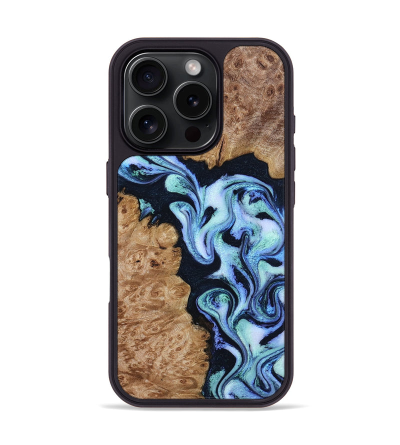 iPhone 16 Pro Wood Phone Case - Shante (Blue, 801083)