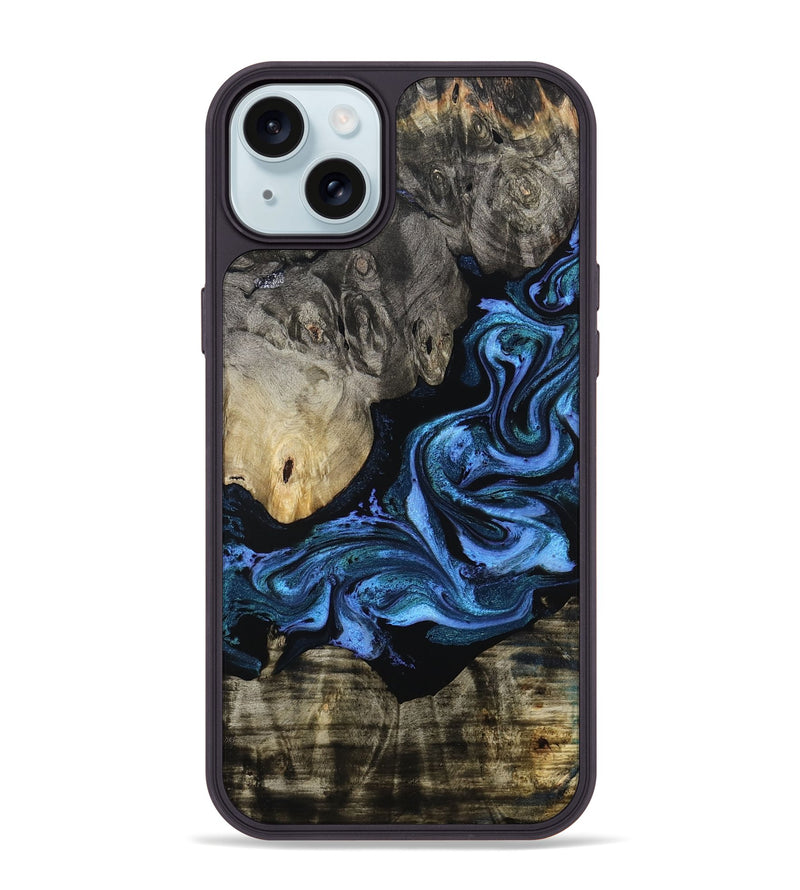 iPhone 15 Plus Wood Phone Case - Gerald (Blue, 801085)