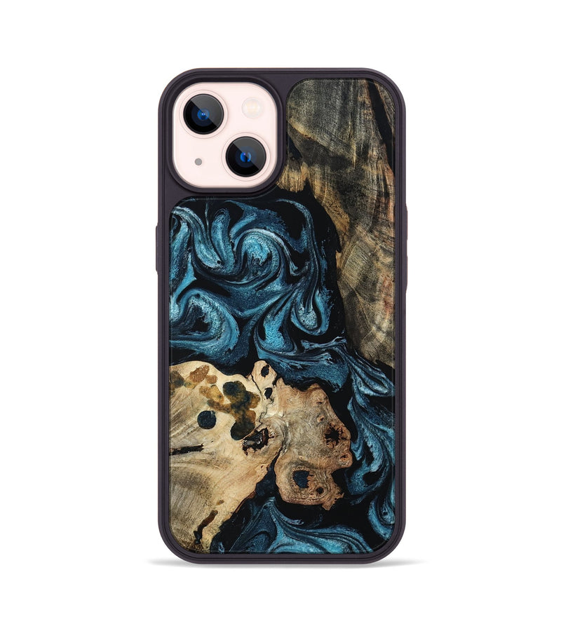 iPhone 14 Wood Phone Case - Dianna (Blue, 801087)