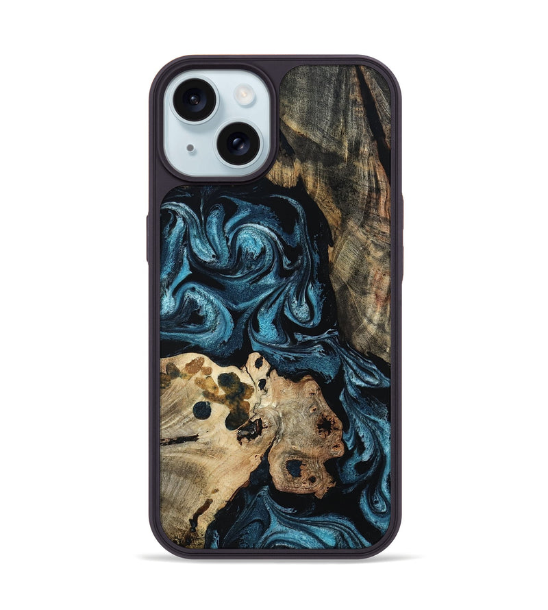 iPhone 15 Wood Phone Case - Dianna (Blue, 801087)