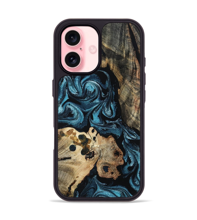 iPhone 16 Wood Phone Case - Dianna (Blue, 801087)