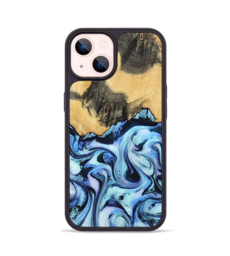 iPhone 14 Wood Phone Case - Tristin (Blue, 801097)