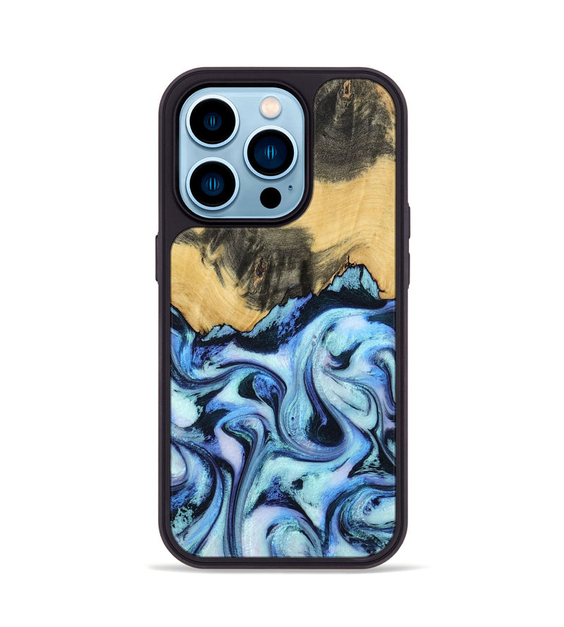 iPhone 14 Pro Wood Phone Case - Tristin (Blue, 801097)