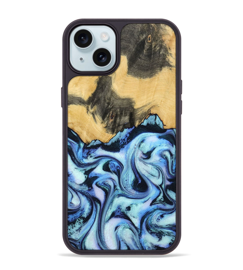 iPhone 15 Plus Wood Phone Case - Tristin (Blue, 801097)