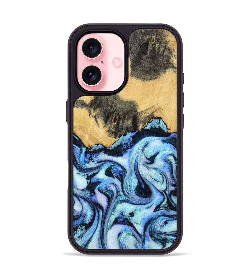 iPhone 16 Wood Phone Case - Tristin (Blue, 801097)