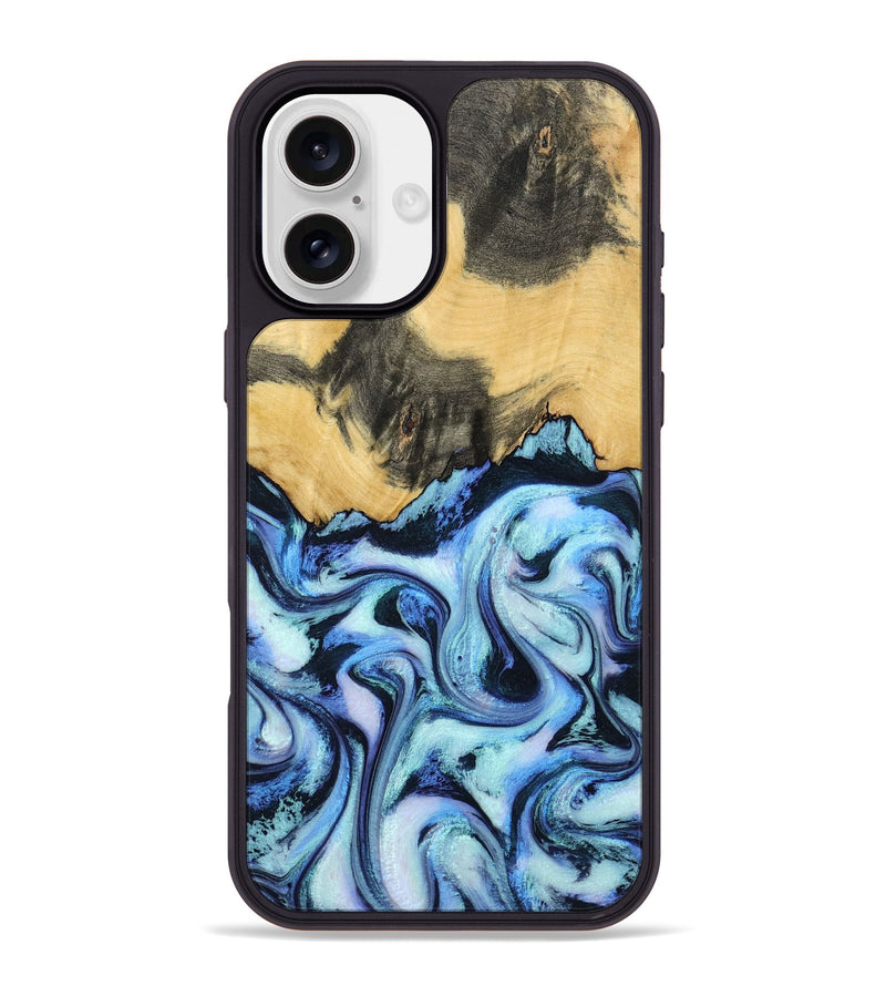 iPhone 16 Plus Wood Phone Case - Tristin (Blue, 801097)