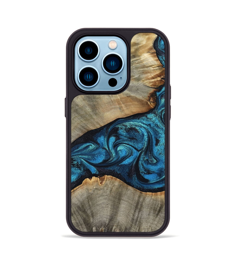 iPhone 14 Pro Wood Phone Case - Layne (Blue, 801098)