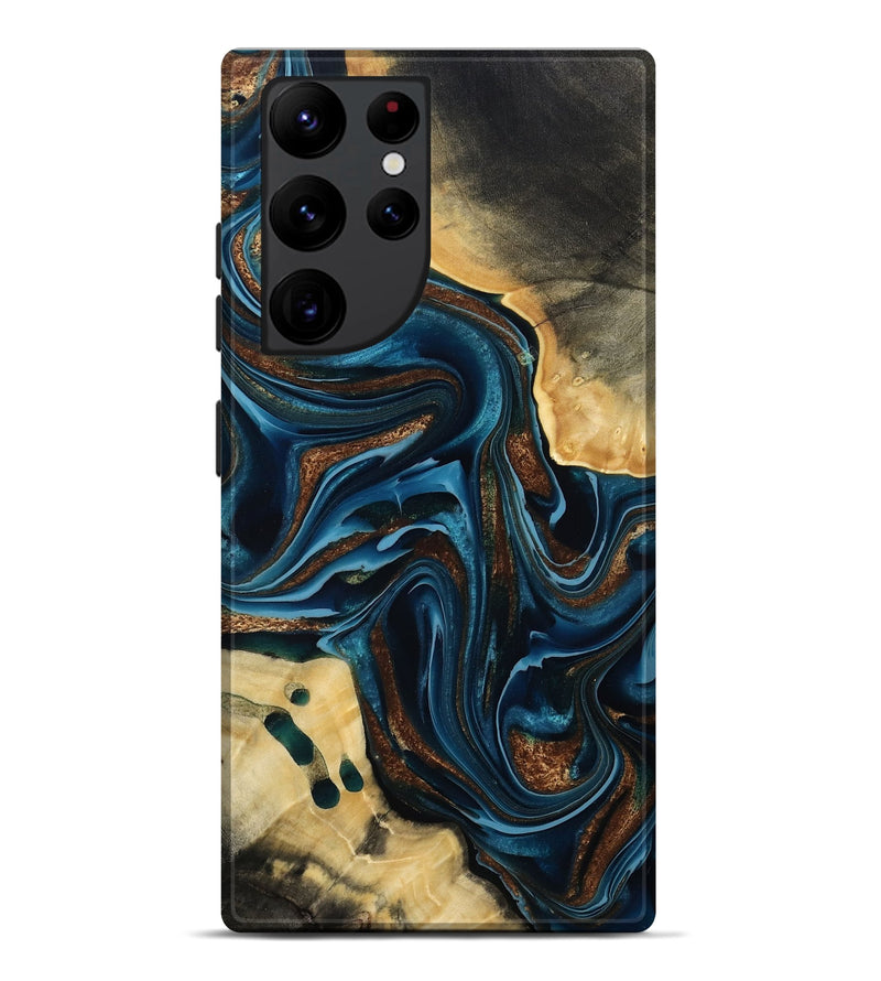 Galaxy S22 Ultra Wood Live Edge Phone Case - Moesha (Teal & Gold, 801100)