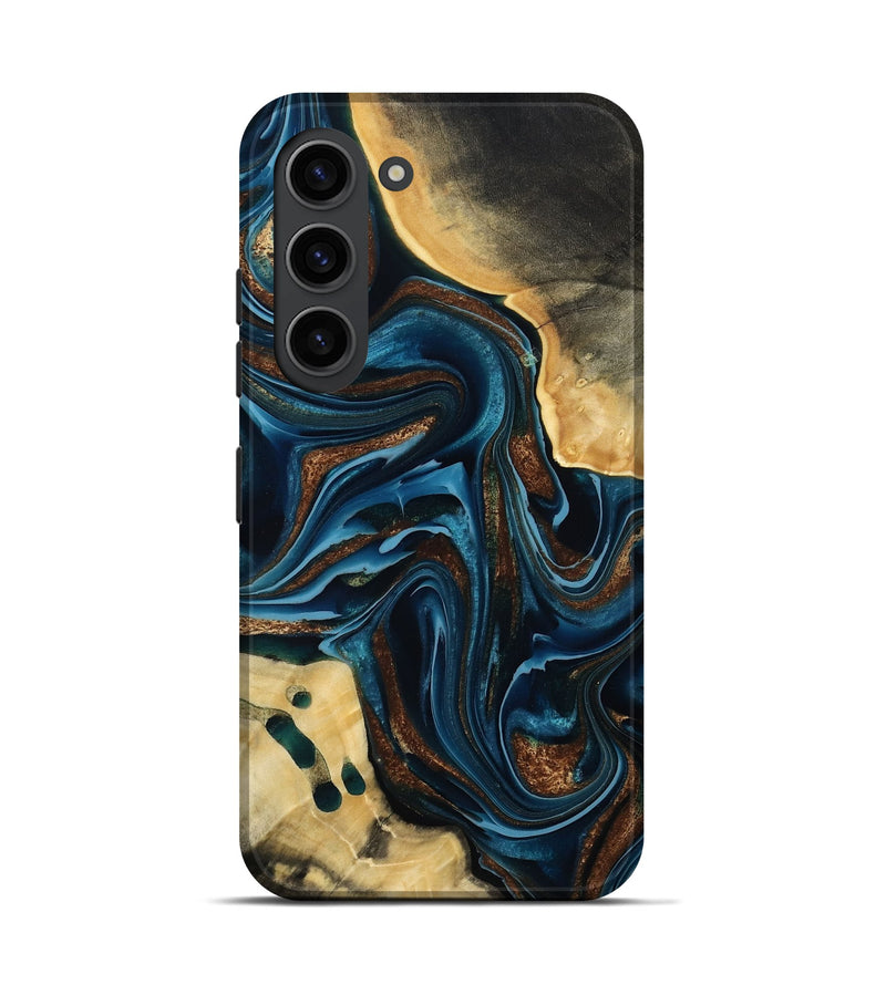 Galaxy S23 Wood Live Edge Phone Case - Moesha (Teal & Gold, 801100)