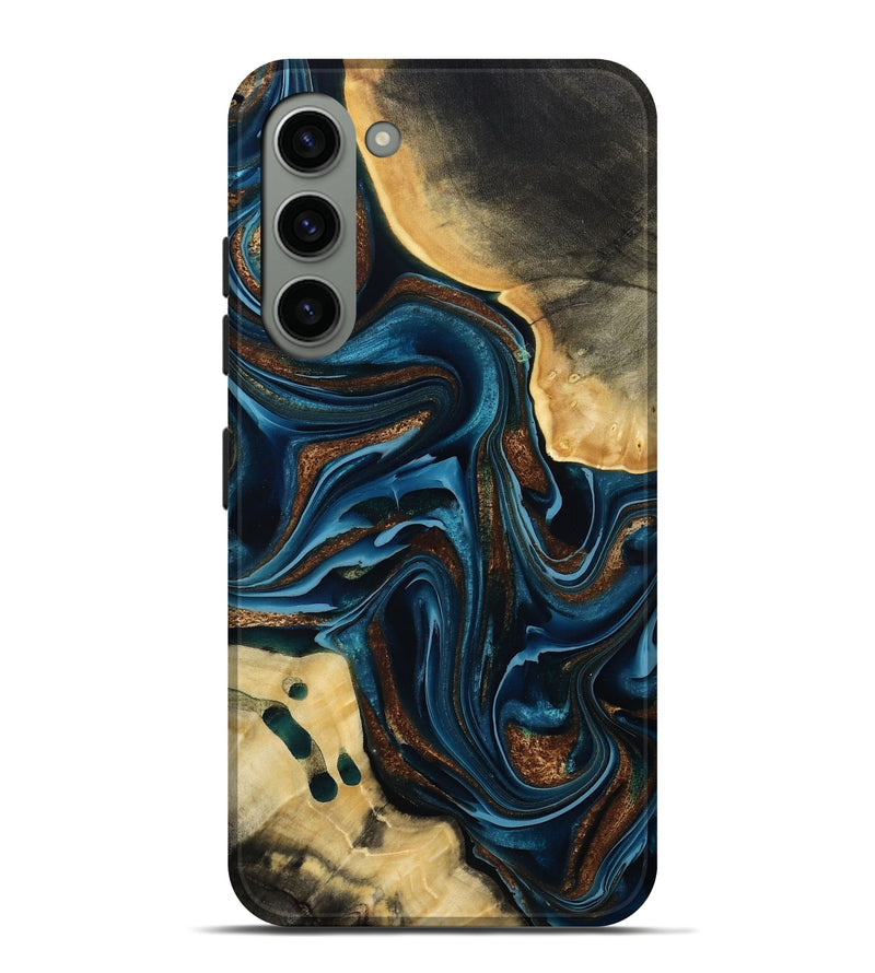 Galaxy S23 Plus Wood Live Edge Phone Case - Moesha (Teal & Gold, 801100)