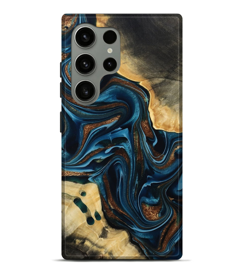 Galaxy S24 Ultra Wood Live Edge Phone Case - Moesha (Teal & Gold, 801100)