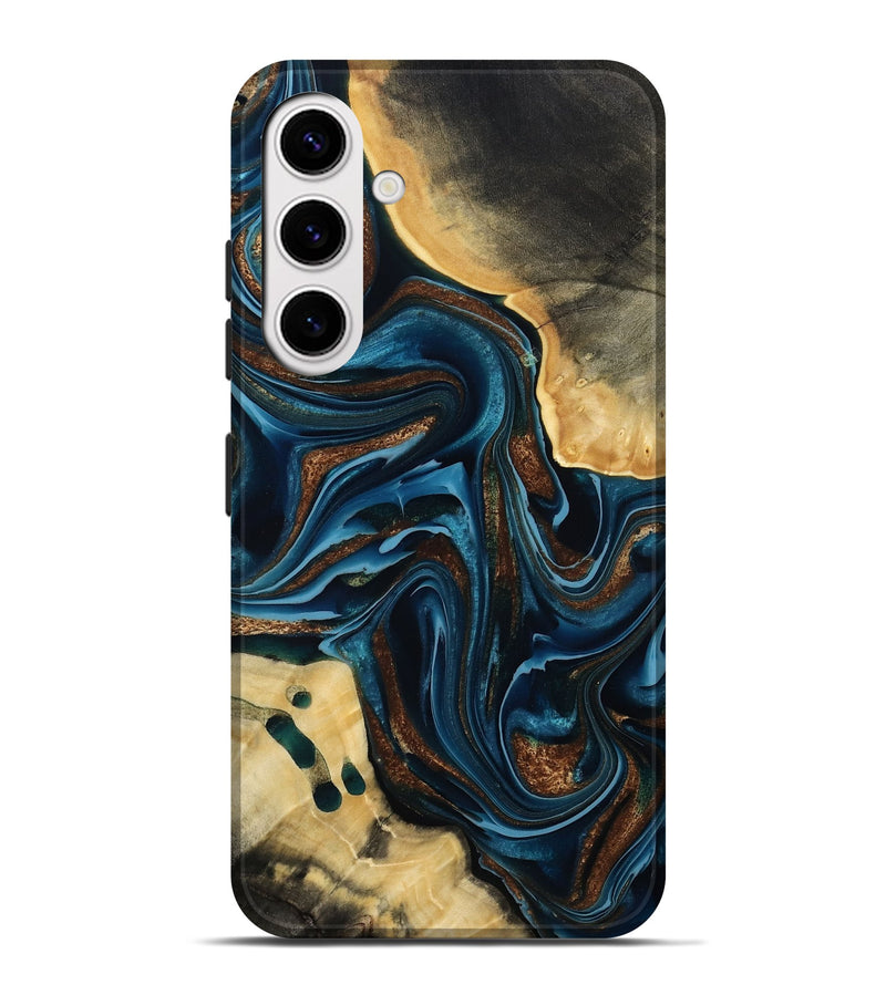 Galaxy S25 Plus Wood Live Edge Phone Case - Moesha (Teal & Gold, 801100)