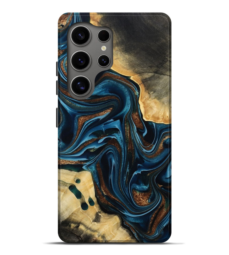 Galaxy S25 Ultra Wood Live Edge Phone Case - Moesha (Teal & Gold, 801100)
