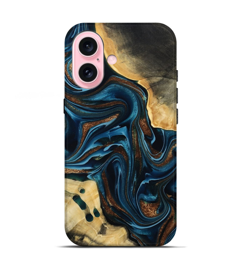 iPhone 17 Wood Live Edge Phone Case - Moesha (Teal & Gold, 801100)
