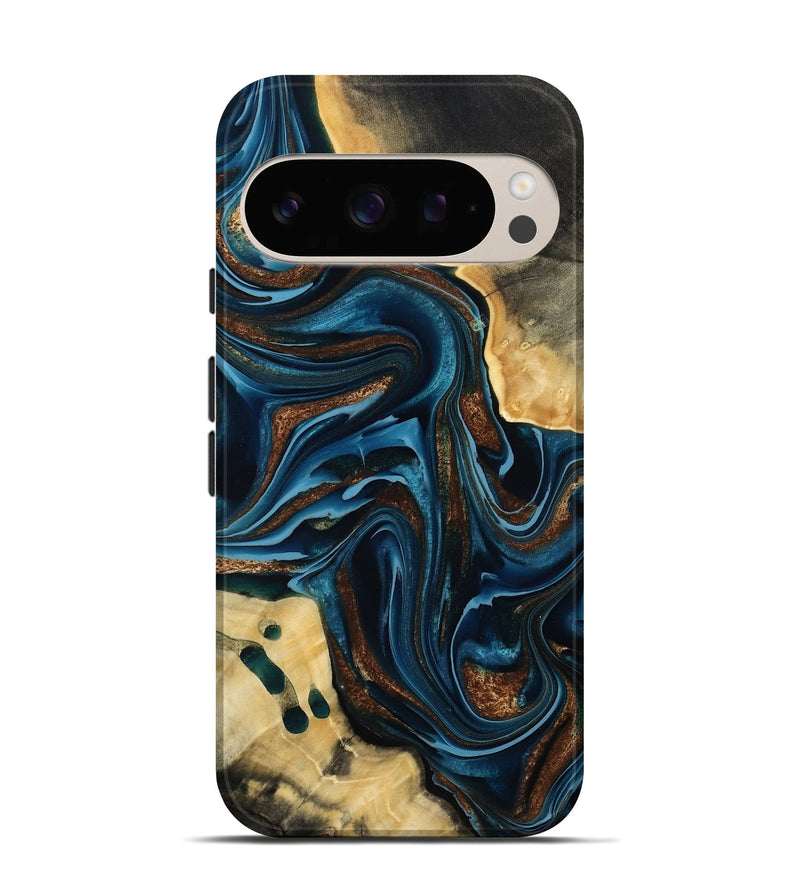 Pixel 10 Wood Live Edge Phone Case - Moesha (Teal & Gold, 801100)