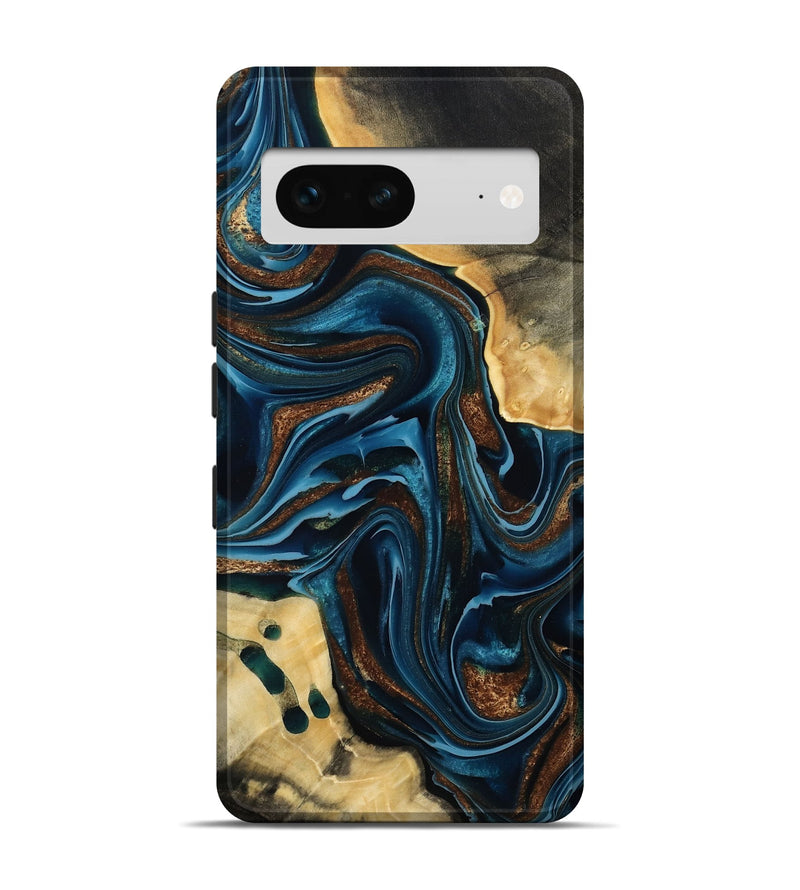 Pixel 7 Wood Live Edge Phone Case - Moesha (Teal & Gold, 801100)