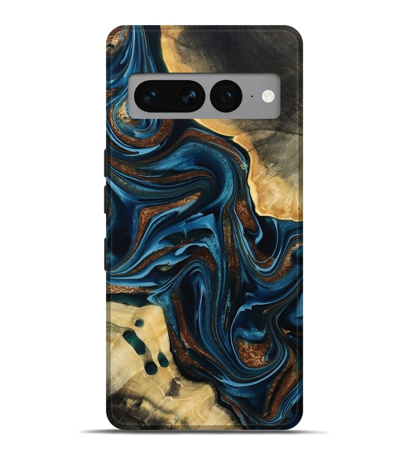 Pixel 7 Pro Wood Live Edge Phone Case - Moesha (Teal & Gold, 801100)