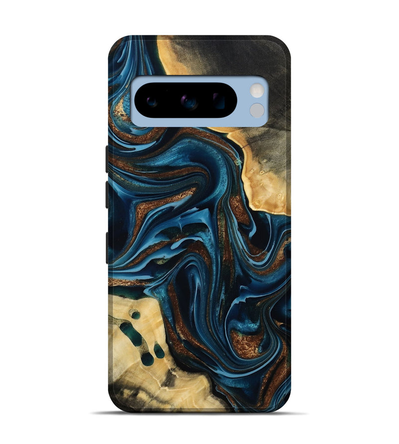 Pixel 8 Pro Wood Live Edge Phone Case - Moesha (Teal & Gold, 801100)