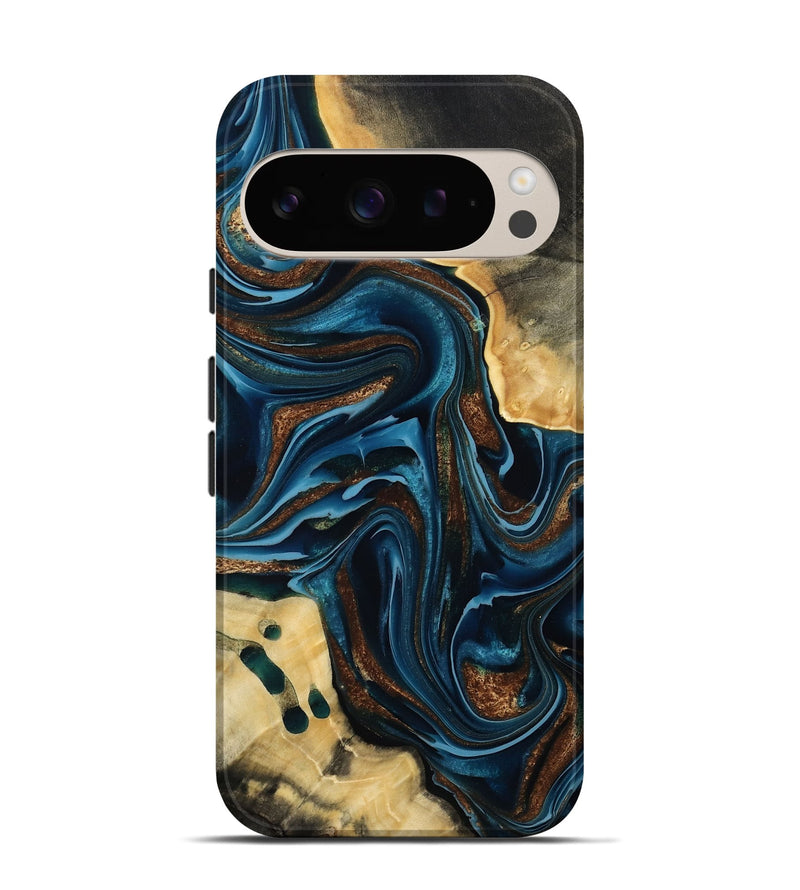 Pixel 9 Wood Live Edge Phone Case - Moesha (Teal & Gold, 801100)