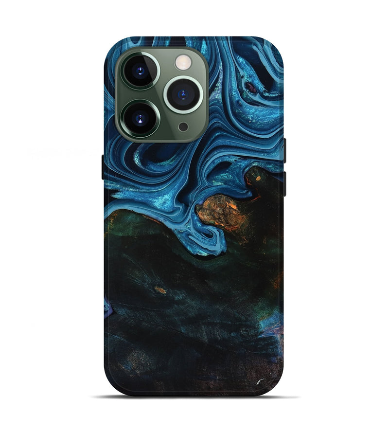 iPhone 13 Pro Wood Live Edge Phone Case - Aleah (Blue, 801103)