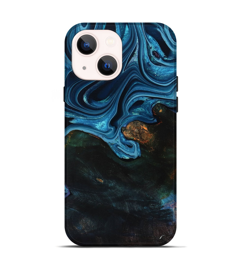 iPhone 14 Wood Live Edge Phone Case - Aleah (Blue, 801103)