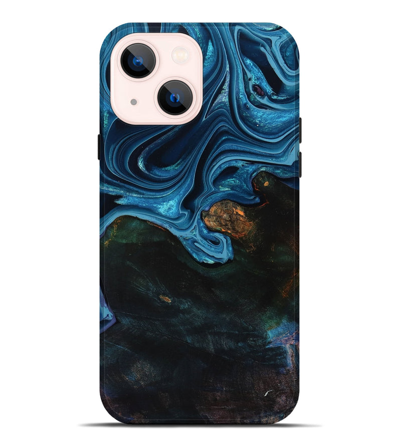 iPhone 14 Plus Wood Live Edge Phone Case - Aleah (Blue, 801103)