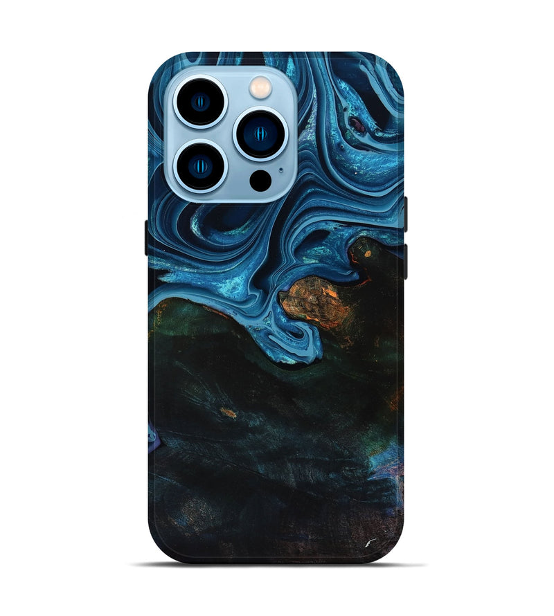 iPhone 14 Pro Wood Live Edge Phone Case - Aleah (Blue, 801103)