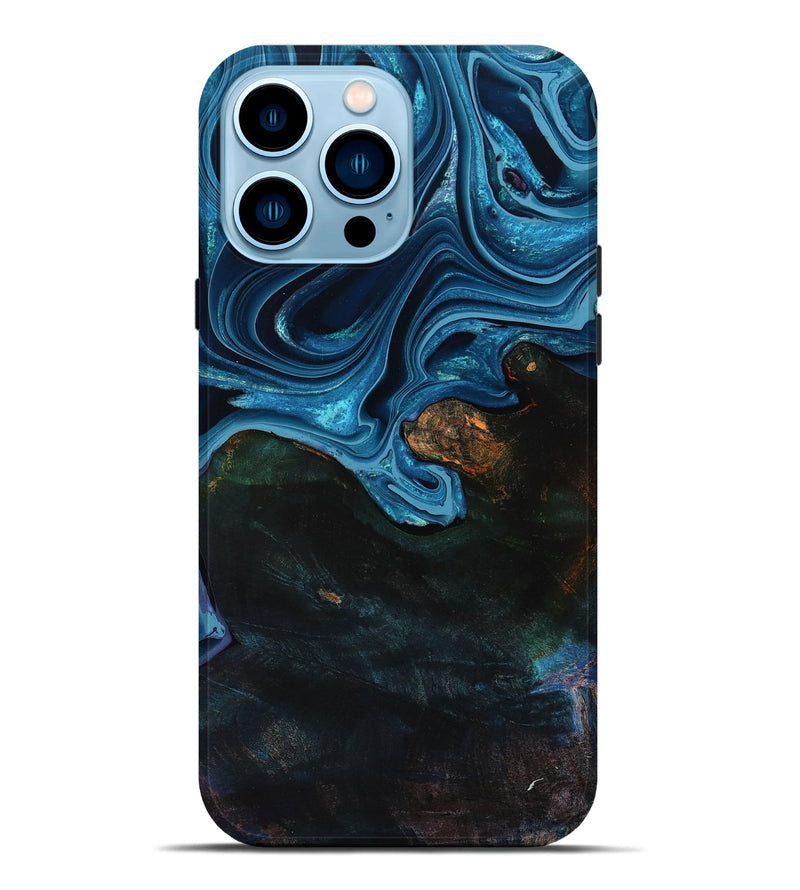 iPhone 14 Pro Max Wood Live Edge Phone Case - Aleah (Blue, 801103)