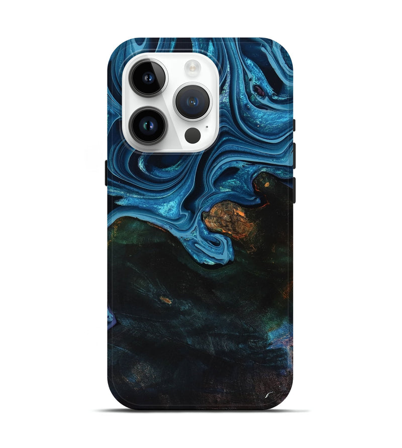 iPhone 15 Pro Wood Live Edge Phone Case - Aleah (Blue, 801103)