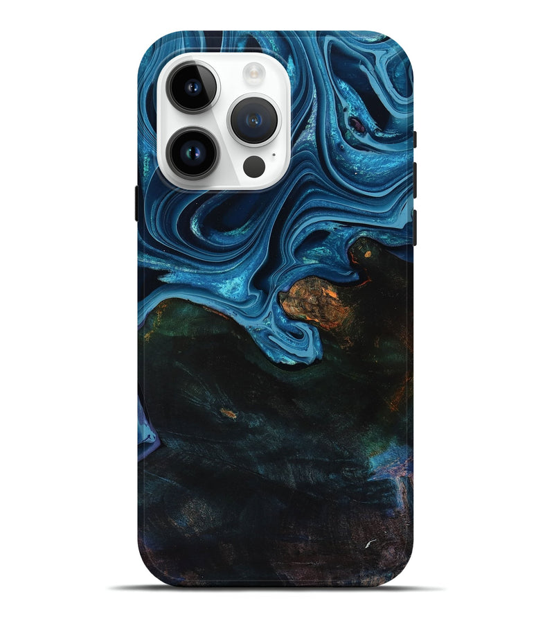 iPhone 15 Pro Max Wood Live Edge Phone Case - Aleah (Blue, 801103)