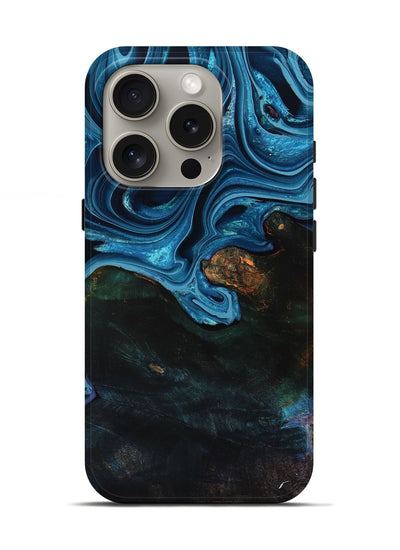 iPhone 16 Pro Wood Live Edge Phone Case - Aleah (Blue, 801103)