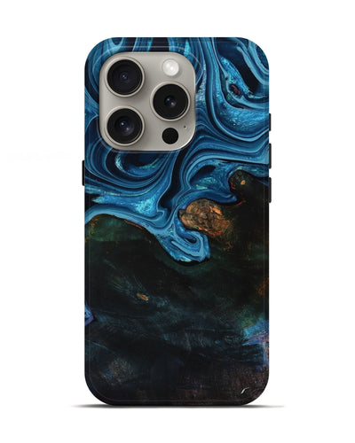 iPhone 16 Pro Wood Live Edge Phone Case - Aleah (Blue, 801103)