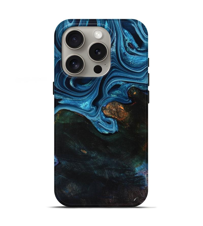 iPhone 16 Pro Wood Live Edge Phone Case - Aleah (Blue, 801103)