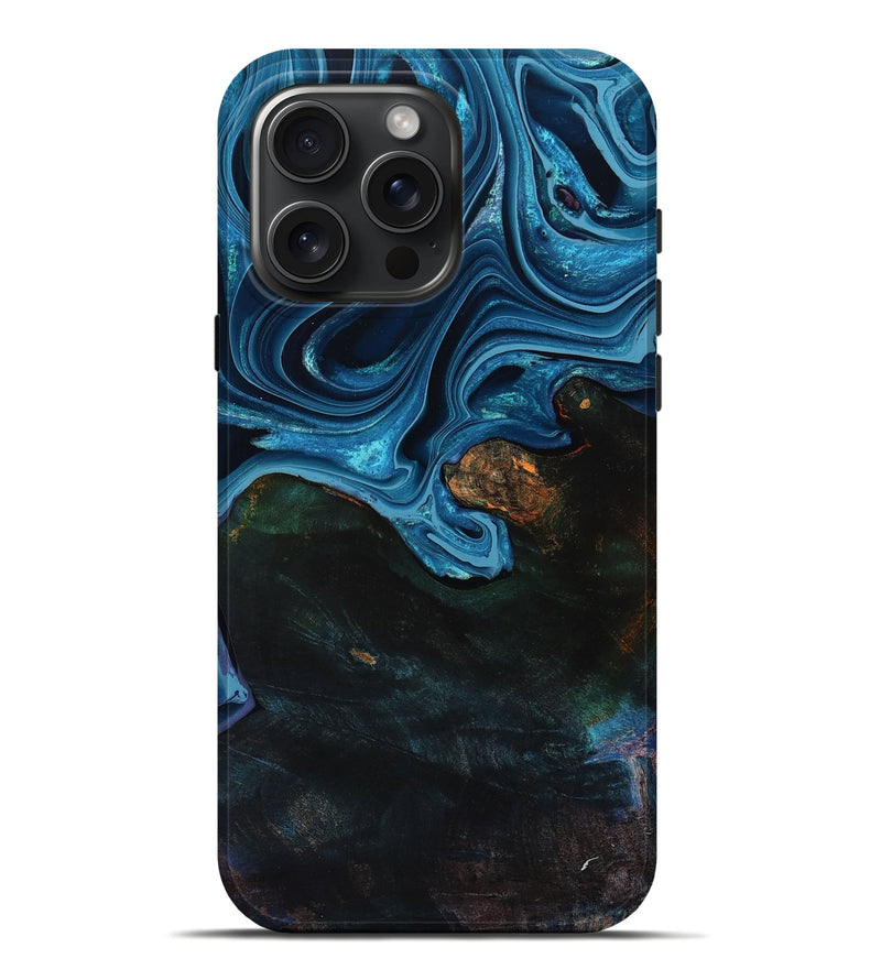 iPhone 16 Pro Max Wood Live Edge Phone Case - Aleah (Blue, 801103)