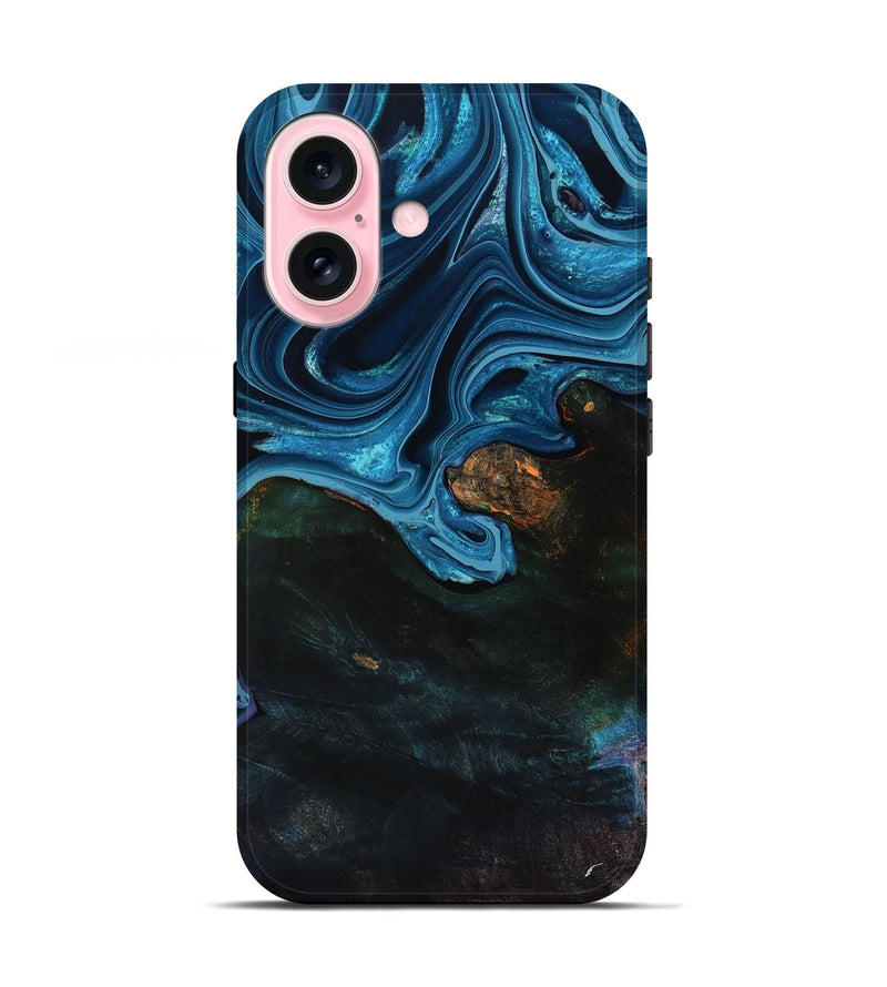 iPhone 17 Wood Live Edge Phone Case - Aleah (Blue, 801103)